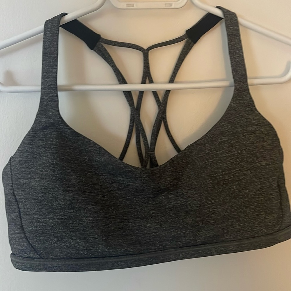 Lululemon Free to be Zen bra in heathered black.